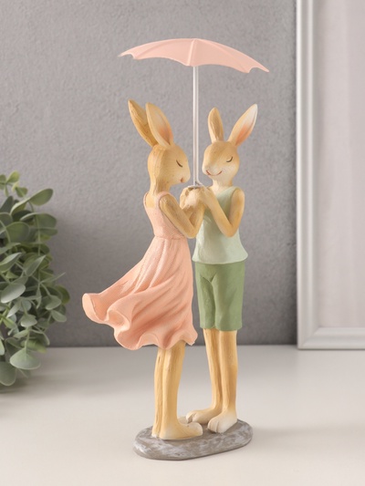 Сувенир полистоун "Романтика. Кролики под зонтом" 12х9,5х25,5 см
