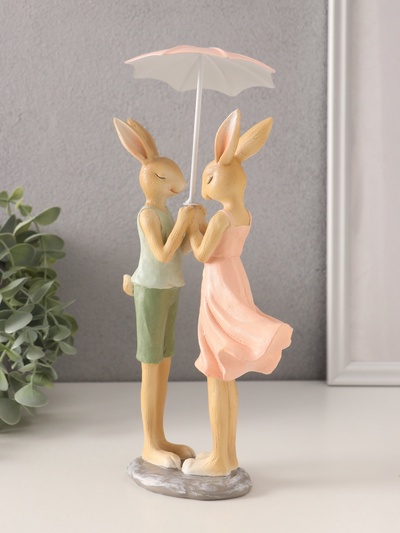 Сувенир полистоун "Романтика. Кролики под зонтом" 12х9,5х25,5 см