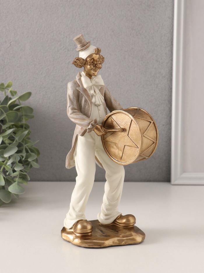 Фигурка полистоун «Клоун с барабаном», бело-бежевый, 10×6×23.5 см - Фото 1