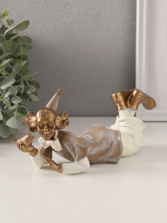 Фигурка полистоун «Клоун с птичкой в ладони», бело-бежевый, 20.5×7×8.5 см - Фото 1