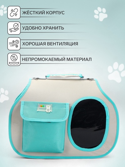Сумка - переноска. 45×24×33 см с органайзером и окном, белая, мятная