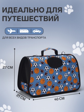 Сумка - переноска для животных «Спорт», размер M, 40×21×27 см, голубая