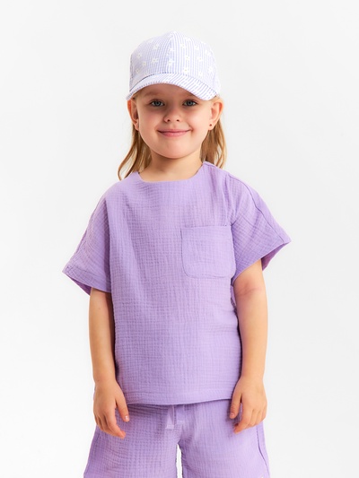 Футболка для девочки из муслина KAFTAN, лиловая, рост 128 см