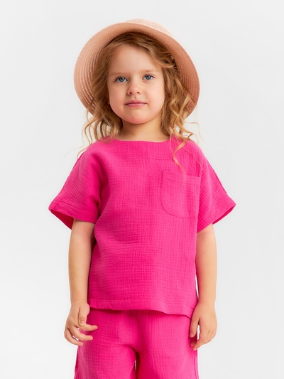 Футболка для девочки из муслина KAFTAN, розовая, рост 98 см