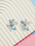 Серьги-клипсы детские «Выбражулька» сердце с бантом и кругом кристалл, голубо-серебристые - Фото 3