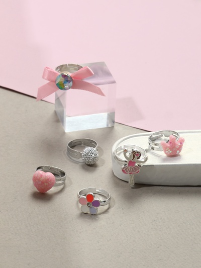 Кольца детские Выбражулька «Зимняя принцесса», набор 6 шт. форма МИКС, розовый