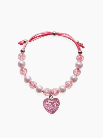 Браслет детский «Выбражулька» на затяжке, сердце с бусинами, розовый