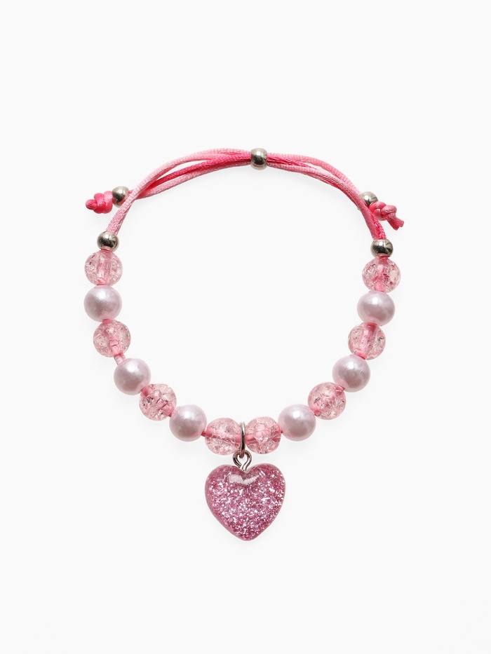 Браслет детский «Выбражулька» на затяжке, сердце с бусинами, розовый