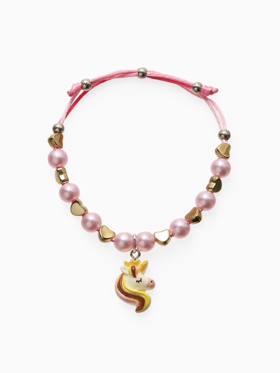 Браслет детский «Выбражулька» на затяжке, единорог с бусинами, цветной