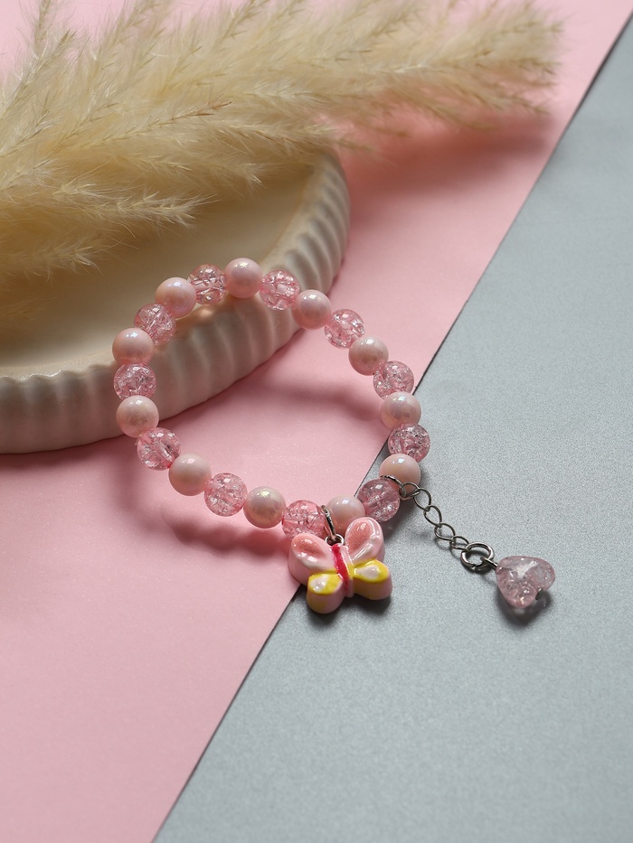 Браслет детский «Выбражулька» сердце на цепочке и бабочка, розовый