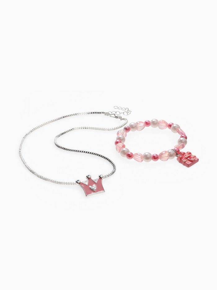 Набор детский «Выбражулька. Корона», 2 предмета: кулон, браслет, замок, белый, розовый