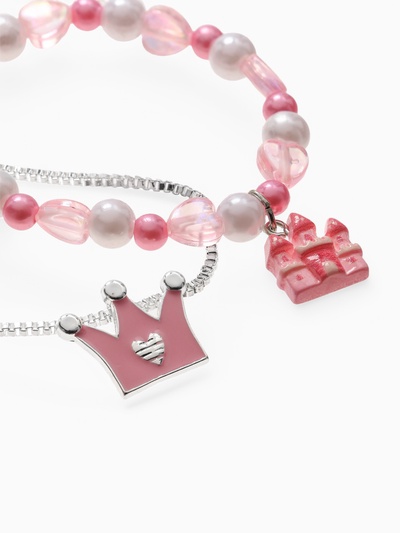 Набор детский Выбражулька «Корона», 2 предмета: кулон, браслет, замок, бело-розовый