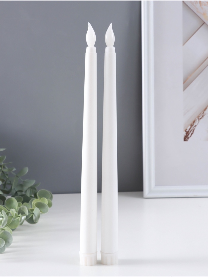 Набор светодиодных свечей, ночники LED RISALUX «Нежность», 2 шт., 2×ААА, белый, 2×2×27.5 см