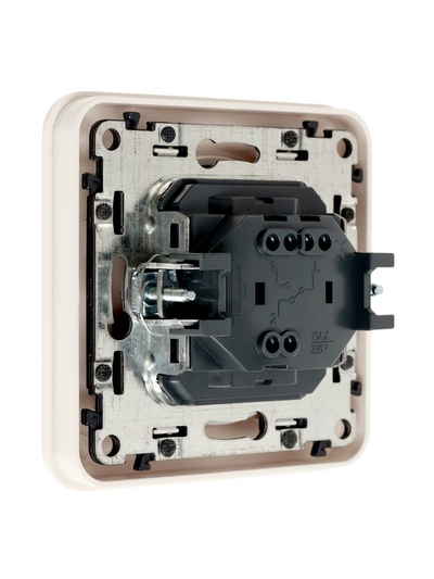 Выключатель проходной, серия Circular, 10 А, одноклавишный, скрытый монтаж, серебристая рамка, белый