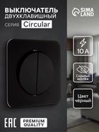 Выключатель, серия Circular, 10 А, двухклавишный, скрытый монтаж, чёрный - Фото 1