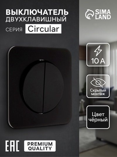 Выключатель, серия Circular, 10 А, двухклавишный, скрытый монтаж, чёрный