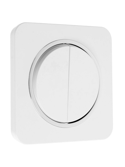 Выключатель, серия Circular, 10 А, двухклавишный, скрытый монтаж, серебристая рамка, белый