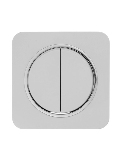 Выключатель, серия Circular, 10 А, двухклавишный, скрытый монтаж, серебристая рамка, белый