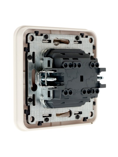 Выключатель, серия Circular, 10 А, двухклавишный, скрытый монтаж, серебристая рамка, белый