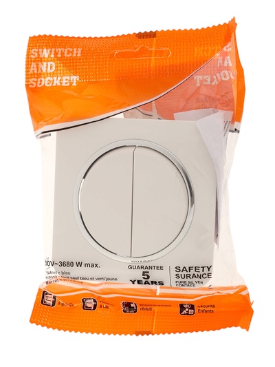 Выключатель, серия Circular, 10 А, двухклавишный, скрытый монтаж, серебристая рамка, белый