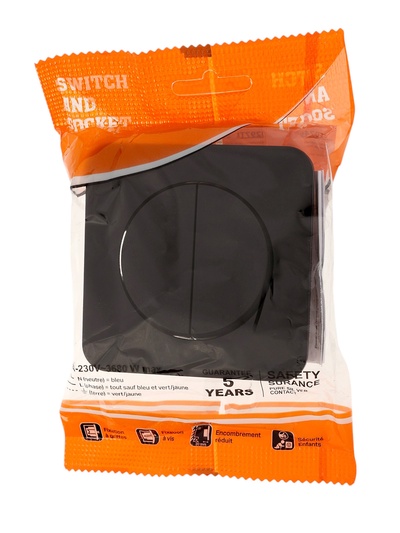 Выключатель проходной, серия Circular, 10 А, двухклавишный, скрытый монтаж, чёрный