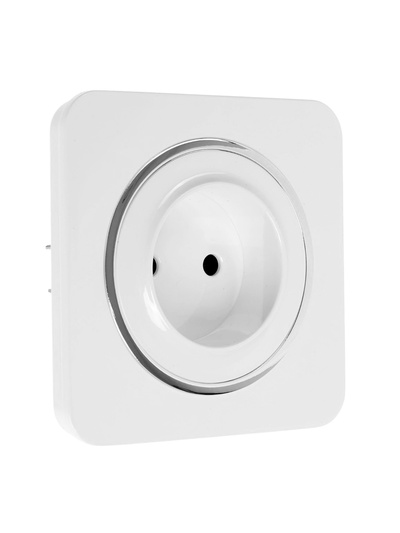 Розетка одноместная, серия Circular, 10 А, скрытый монтаж, без заземления, серебристая рамка, белая