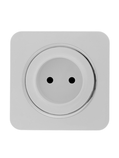 Розетка одноместная, серия Circular, 10 А, скрытый монтаж, без заземления, серебристая рамка, белая
