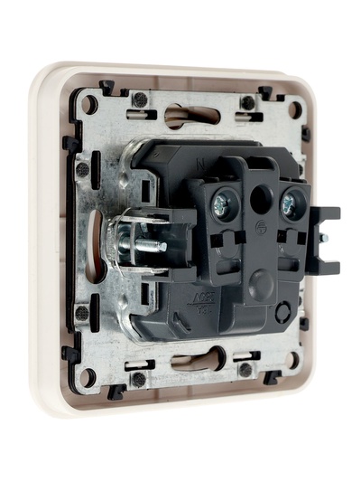 Розетка одноместная, серия Circular, 10 А, скрытый монтаж, без заземления, серебристая рамка, белая