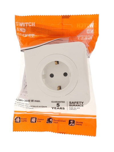 Розетка одноместная, серия Circular, 16 А, скрытый монтаж, с заземлением, белая