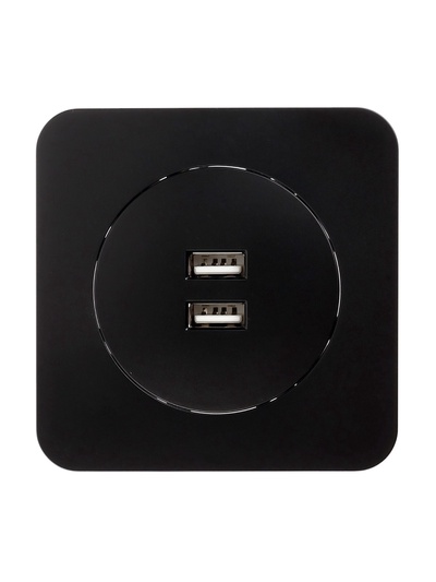Розетка с 2 USB-A разъёмами, 2.1 А, 5 В, серия Circular, скрытый монтаж, чёрная