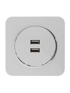 Розетка с 2 USB-A разъёмами, 2.1 А, 5 В, серия Circular, скрытый монтаж, серебристая рамка - Фото 3