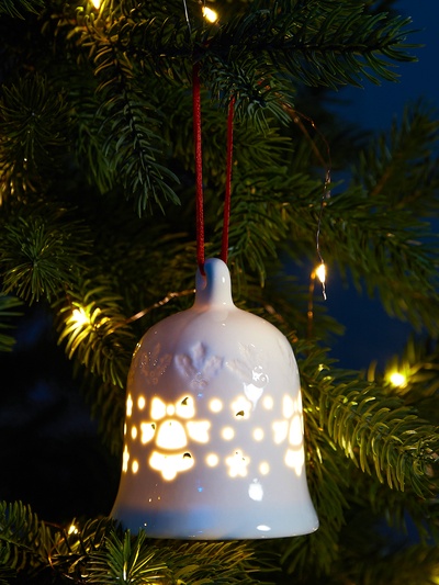 Ёлочный шар с подсветкой «Колокольчик», 10.5×8.3×8.3 см, 1 LED, от батареек LR44×3, керамика, свечение тёплое белое