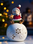 Светодиодная фигура «Снеговик на шаре», 13.2×8.8×8.8 см, 1 LED, керамика, от батареек LR44×3, тёплый белый свет - Фото 2