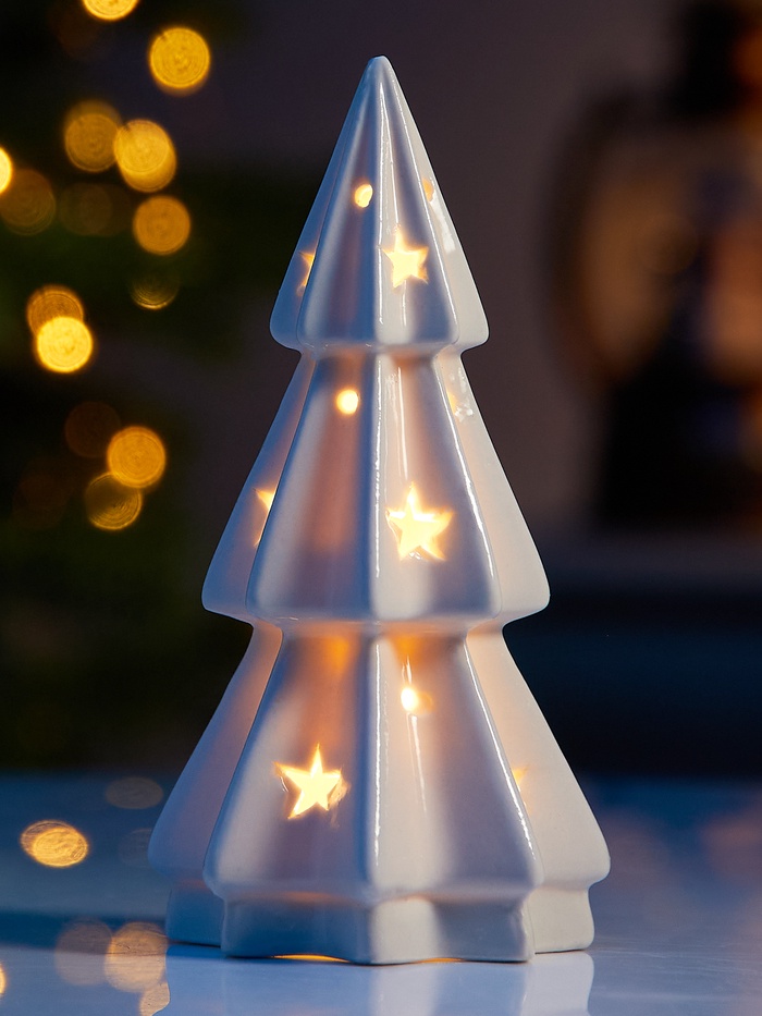 Светодиодная фигура «Ёлочка со звёздами», 13×6.5×6.5 см, 1 LED, керамика, от батареек LR44×3, тёплый белый свет - Фото 1