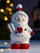 Светодиодная фигура «Снеговичок в свитере», 13.8×6×7 см, 1 LED, керамика, от батареек LR44×3, тёплый белый свет - Фото 2