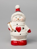 Светодиодная фигура «Снеговичок в свитере», 13.8×6×7 см, 1 LED, керамика, от батареек LR44×3, тёплый белый свет - Фото 3