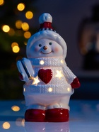 Светодиодная фигурка «Снеговичок в свитере», 13.8×6×7 см, 1 LED, керамика, от батареек LR44×3, тёплый белый свет - Фото 4