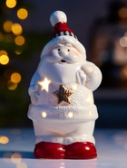 Светодиодная фигура «Дед мороз в свитере», 13.8×6×7 см, 1 LED, керамика, от батареек LR44×3, тёплый белый свет - Фото 1