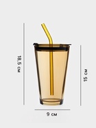 Стакан Доляна «Хеппи», 500 мл, 9×18.5 см, с крышкой и трубочкой, стекло, жёлтый - Фото 8