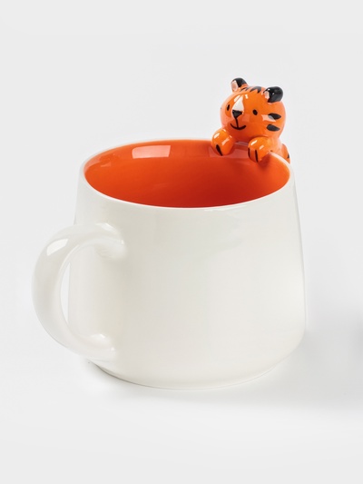 Кружка Доляна «Тигренок», 400 мл, керамика, белая/оранжевая