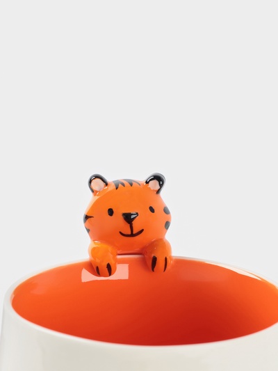 Кружка Доляна «Тигренок», 400 мл, керамика, белая/оранжевая