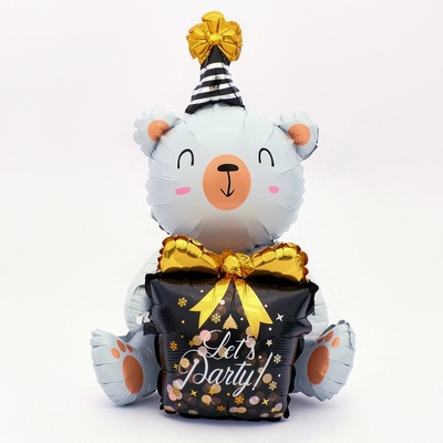 Воздушный шар фольгированный 36" «Мишка с подарком», под воздух