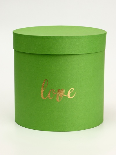 Коробка круглая, с тиснениемLoveсалатовая, 21.5×21.5×21 см