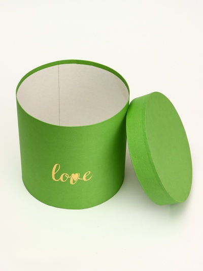 Коробка круглая, с тиснениемLoveсалатовая, 21.5×21.5×21 см
