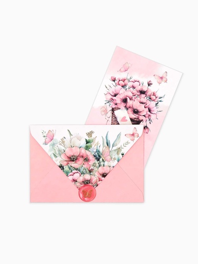 Конверт для денег с открыткой и наклейкой «Нежные цветы», тиснение, акварельный картон, 16 х 11 см