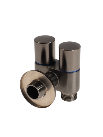 Кран двойной ZEIN engr, 1/2" × 1/2", два вентиля, кран-букса керамика, нерж. сталь, графит