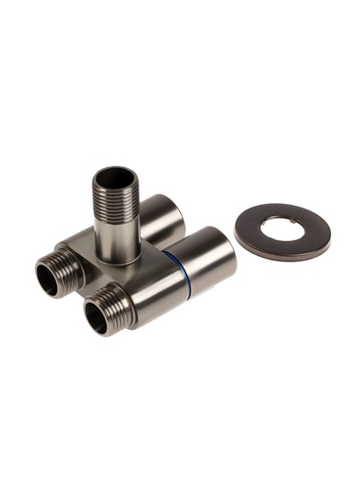 Кран двойной ZEIN engr, 1/2" × 1/2", два вентиля, кран-букса керамика, нерж. сталь, графит