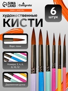 Набор кистей для рисования, пони, 6 штук: № 2, 4, 6, 8, 10, 12, круглые, с цветными ручками, пастель, международный размер - Фото 1