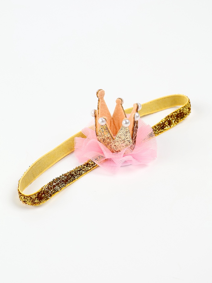 Повязка на голову с короной, золотая - Фото 1