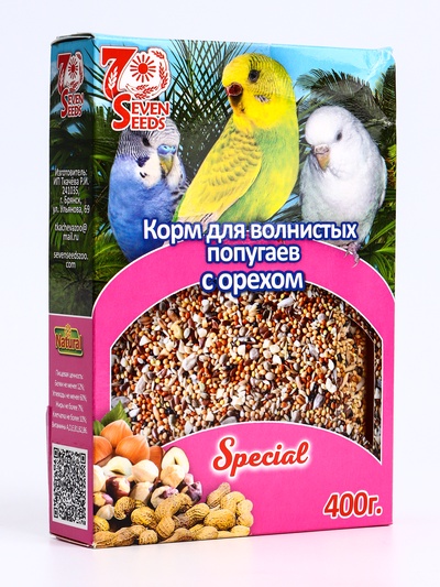 УЦЕНКА Корм Seven Seeds Special для волнистых попугаев, с орехом, 400 г